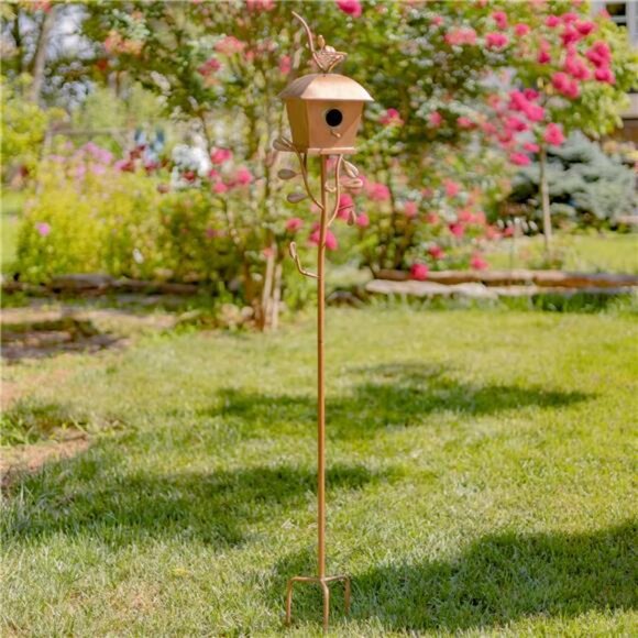 Zaer Ltd. Large Copper Colored Birdhouse Garden Stakes (Square Shape) - Picture 4 of 8